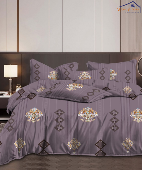 Ornate Mauve Flat Double Bedsheet With 2 Pillow Covers