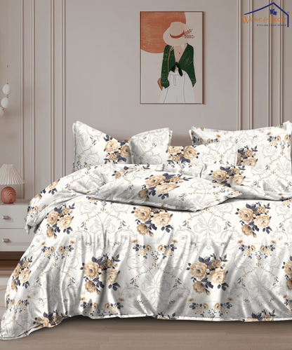 Graceful Bloom King Size Bedsheet With 2 Pillow Covers