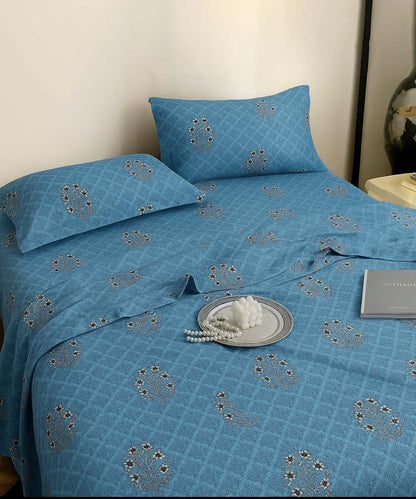 Azure Charm – 200 GSM Pure Cotton Double Bedsheet with Pillow Covers |90x100 inches