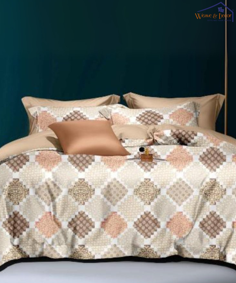 Vintage Tile King Size Bedsheet With 2 Pillow Covers