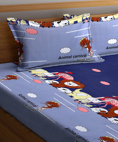 Animal Carnival Super King Fitted Bedsheet With 2 Pillow Covers