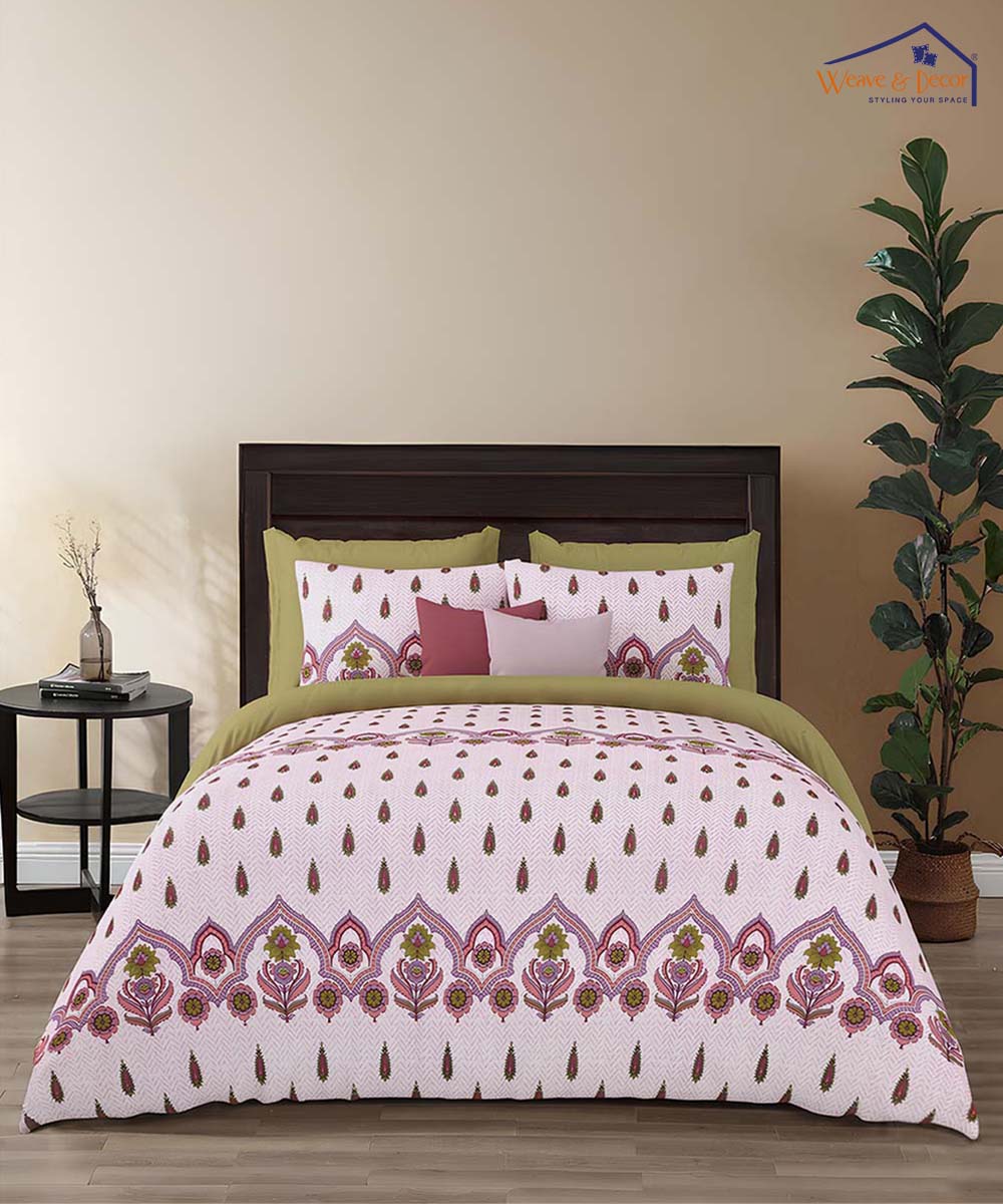 Blush Floral Harmony – 200 GSM Pure Cotton Double Bedsheet with Pillow Covers | 90x100 inches