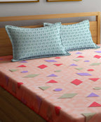 Peach Geometric Flat Double Bedsheet With 2 Pillow Cover
