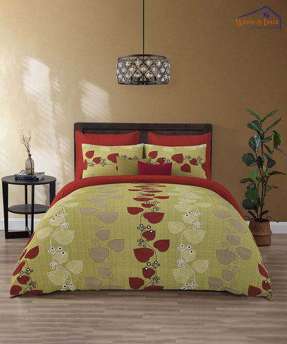 Leafy Charm – Red & Olive 200 GSM Pure Cotton Double Bedsheet With Pillow Covers |90x100 inches