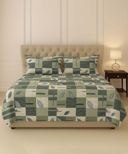 Aqua Leaf Harmony – 200 GSM Pure Cotton Double Bedsheet with Pillow Covers | 90x100 inches