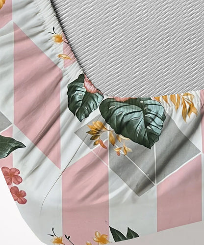 Geo Bloom   Queen Fitted Bedsheet With 2 Pillow Covers
