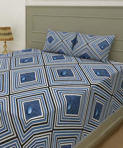 Blue Diamond Harmony – 200 GSM Pure Cotton Double Bedsheet with Pillow Covers |90x100 inches