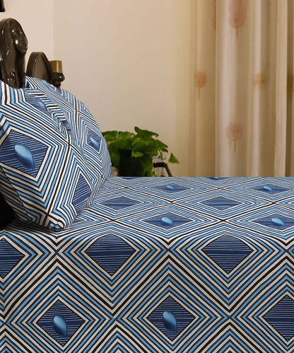 Blue Diamond Harmony – 200 GSM Pure Cotton Double Bedsheet with Pillow Covers |90x100 inches