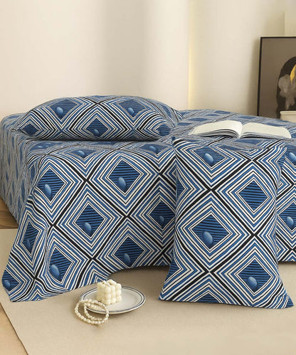 Blue Diamond Harmony – 200 GSM Pure Cotton Double Bedsheet with Pillow Covers |90x100 inches