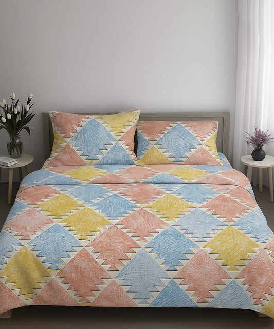 Pastel Geo Bliss – 200 GSM Pure Cotton Double Bedsheet with Pillow Covers | 90x100 inches