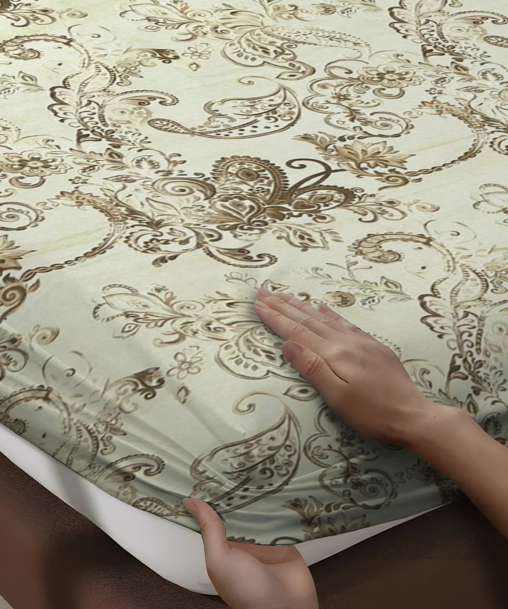 Golden Paisley Flat Bedsheet With Pillow Covers