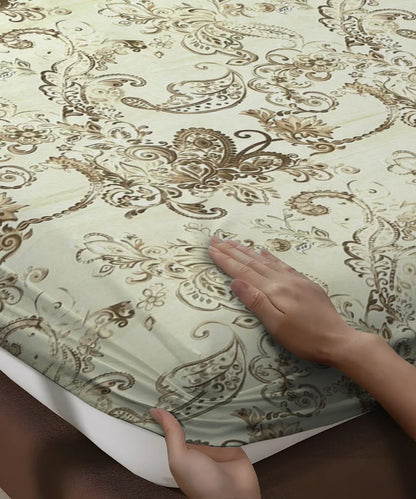 Golden Paisley Flat Bedsheet With Pillow Covers
