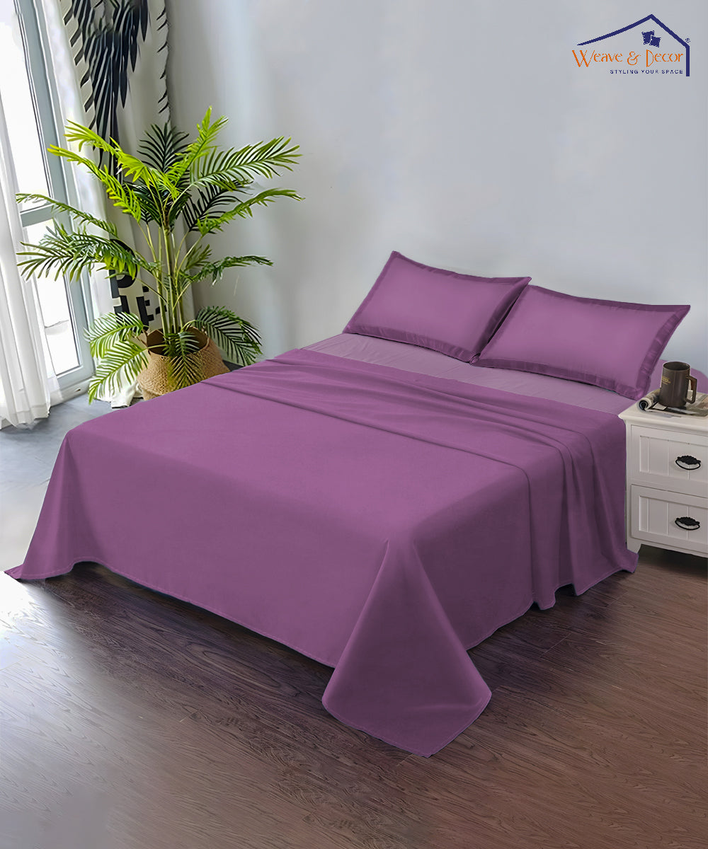 Pastel PurpleSolid  Flat Double Bedsheet With 2 Pillow Covers