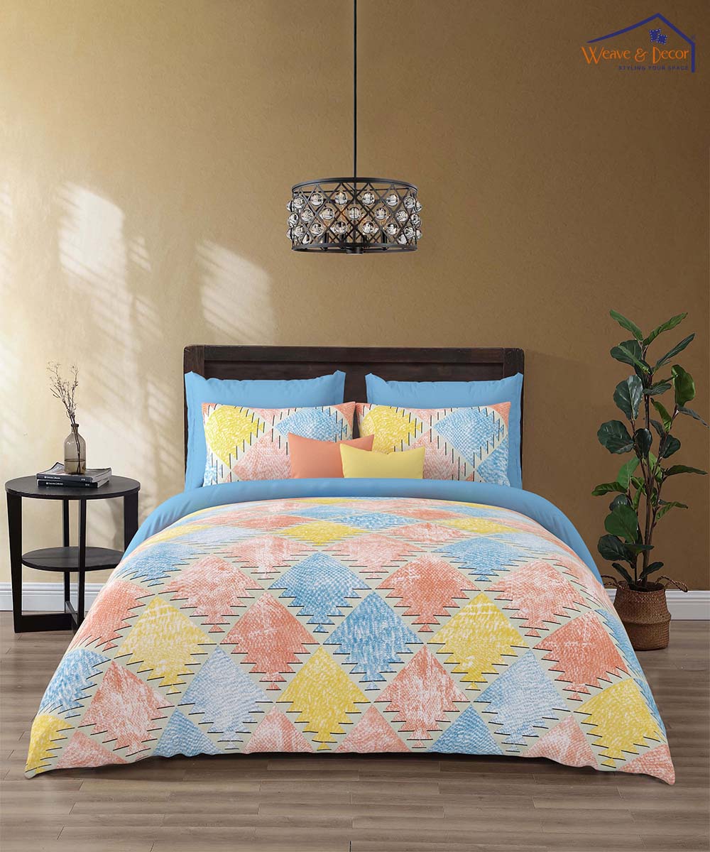 Pastel Geo Bliss – 200 GSM Pure Cotton Double Bedsheet with Pillow Covers | 90x100 inches