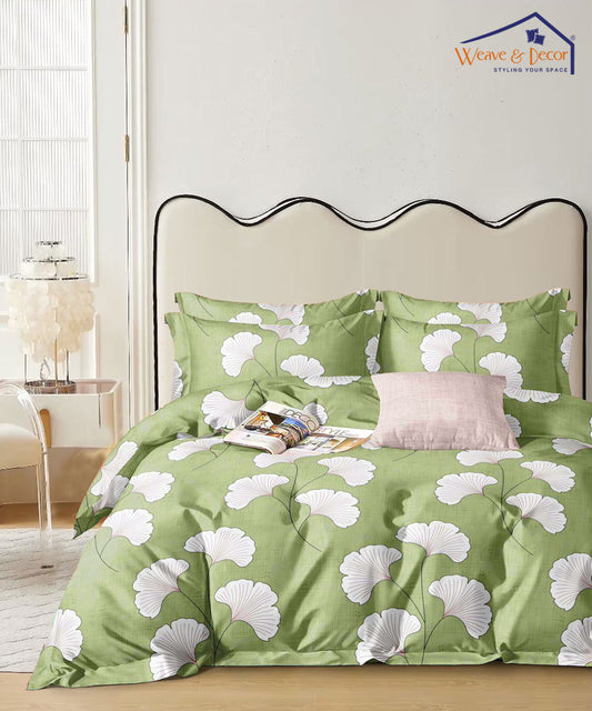 Green Leaves Flat Double Bedsheet With 2 Pillow Covers