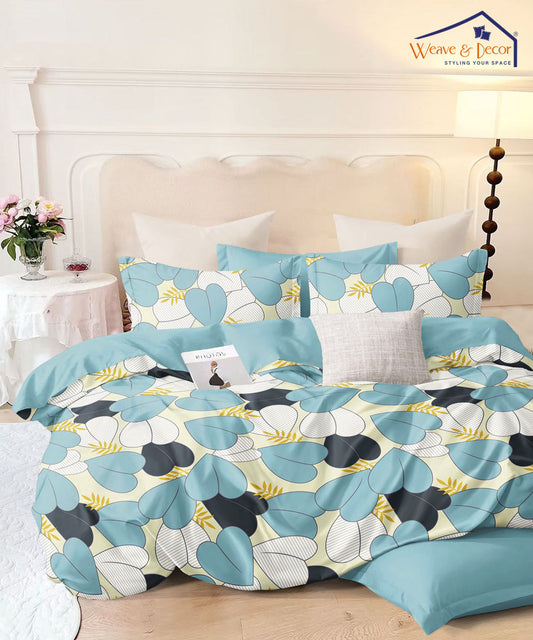 Leaf on Leaf Flat Double Bedsheet With 2 Pillow Covers