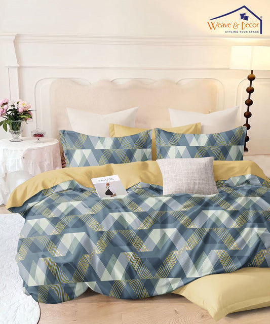 Geometric Flat Double Bedsheet With 2 Pillow Covers