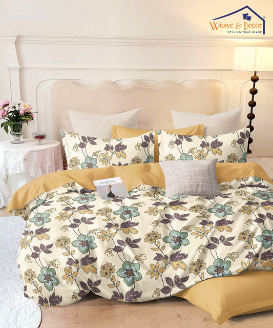 Cream Floral Flat Double Bedsheet With 2 Pillow Covers
