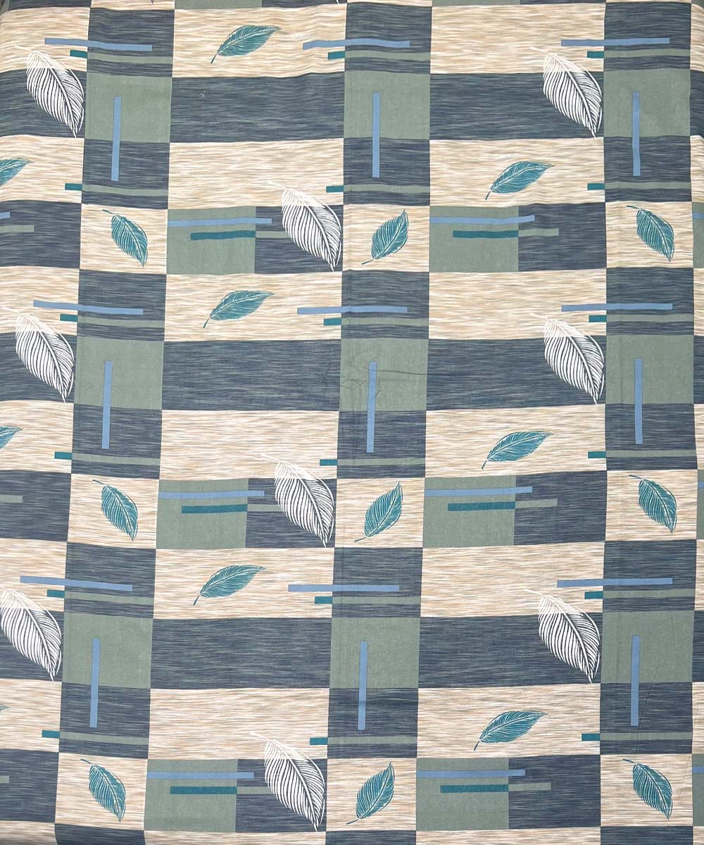 Aqua Leaf Harmony – 200 GSM Pure Cotton Double Bedsheet with Pillow Covers | 90x100 inches