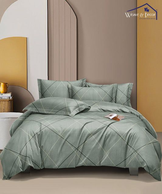 Green Lines Super King Fitted Bedsheet With 2 Pillow Covers