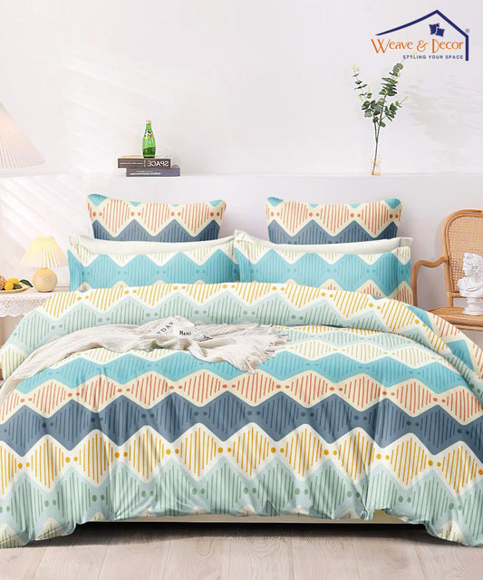 Multicolor Abstract  Single Fitted Bedsheet With 1 Pillow Cover