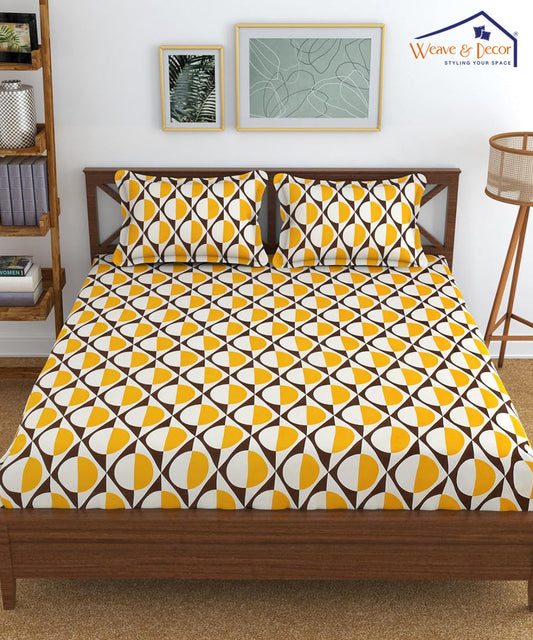 Yellow Semicircles  Super King Fitted Bedsheet With 2 Pillow Covers