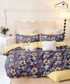 Purple Floral Flat Double Bedsheet With 2 Pillow Covers