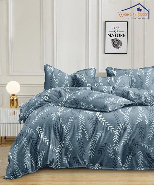 Leaves Pattern Queen Fitted Bedsheet With 2 Pillow Covers