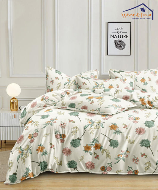 Off White Blossom Flat Double Bedsheet With 2 Pillow Covers