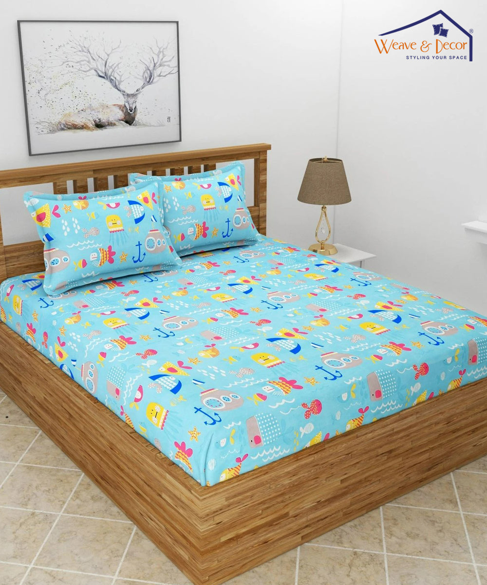 Life in Sea Queen Fitted Bedsheet With 2 Pillow Covers