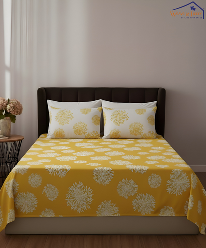 Golden Glow Flat Double Bedsheet With 2 Coordinate Pillow Covers