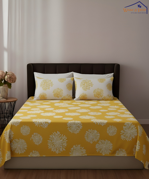 Golden Glow Flat Double Bedsheet With 2 Coordinate Pillow Covers