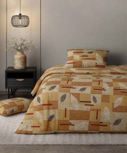 Amber Leaf Glow – 200 GSM Pure Cotton Double Bedsheet with Pillow Covers | 90x100 inches