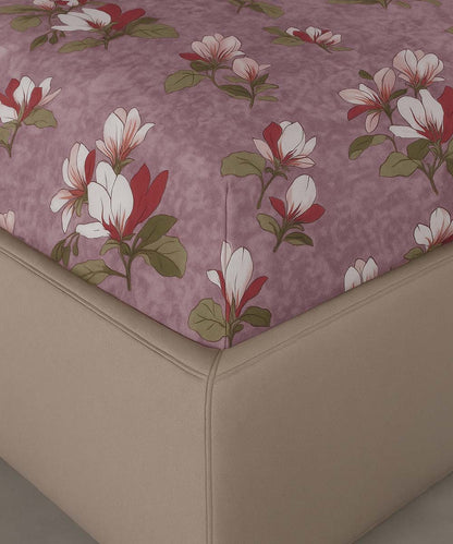 Mauve Magnolia Bliss – 200 GSM Pure Cotton Double Bedsheet with Pillow Covers | 90x100 inches