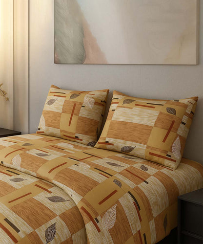 Amber Leaf Glow – 200 GSM Pure Cotton Double Bedsheet with Pillow Covers | 90x100 inches