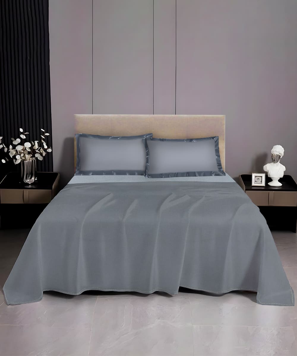 Pastel Grey  Solid Single Fitted Bedsheet With 1 Pillow Cover