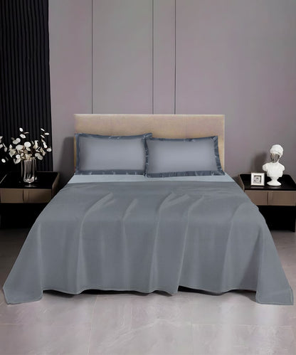 Pastel Grey  Solid Queen Fitted Bedsheet With 2 Pillow Covers