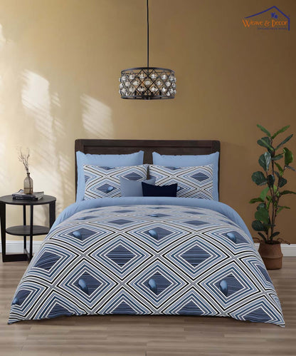 Blue Diamond Harmony – 200 GSM Pure Cotton Double Bedsheet with Pillow Covers |90x100 inches