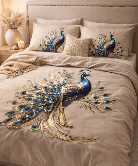 Royal Peacock Art 7D Flat Double Bedsheet with 2 Pillow Covers