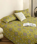 Olive Diamond Glow – 200 GSM Pure Cotton Double Bedsheet with Pillow Covers | 90x100 inches