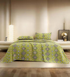 Olive Diamond Glow – 200 GSM Pure Cotton Double Bedsheet with Pillow Covers | 90x100 inches