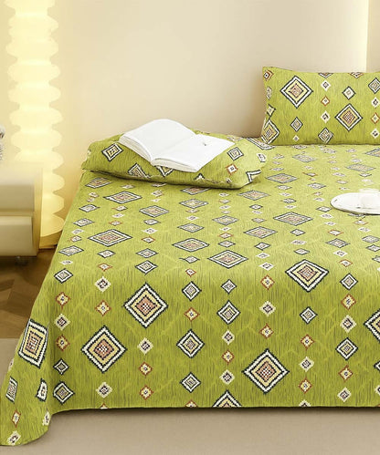 Olive Diamond Glow – 200 GSM Pure Cotton Double Bedsheet with Pillow Covers | 90x100 inches