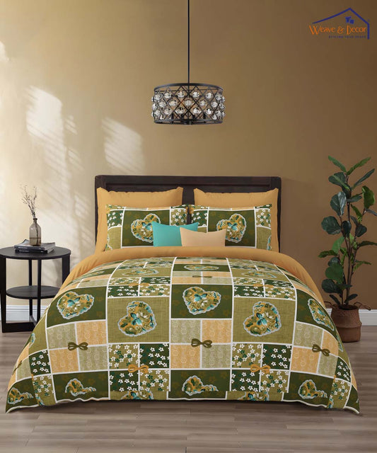 Olive Gold Charm – 200 GSM Pure Cotton Double Bedsheet with Pillow Covers |90x100 inches