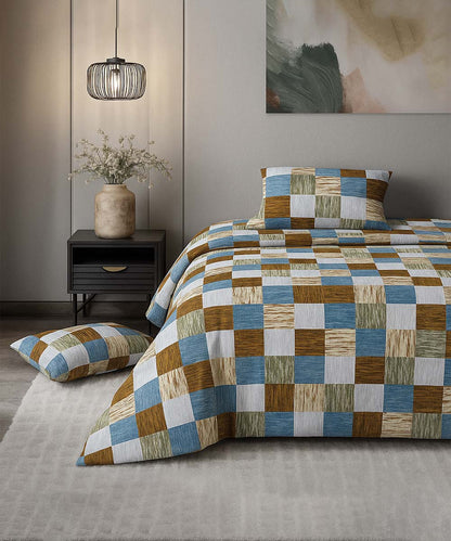 Earthy Check Harmony – 200 GSM Pure Cotton Double Bedsheet with Pillow Covers | 90x100 inches