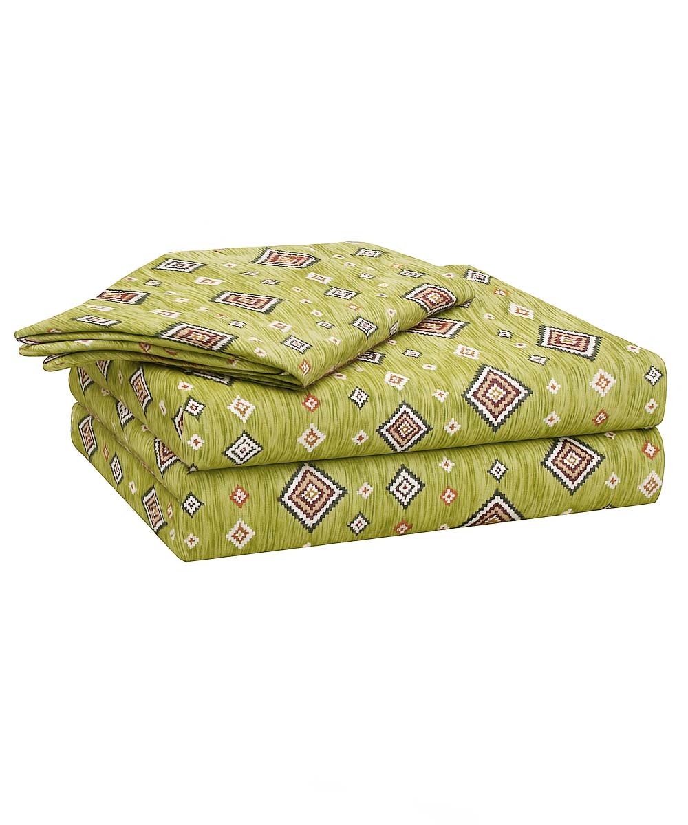 Olive Diamond Glow – 200 GSM Pure Cotton Double Bedsheet with Pillow Covers | 90x100 inches