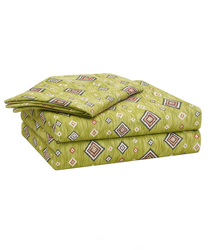 Olive Diamond Glow – 200 GSM Pure Cotton Double Bedsheet with Pillow Covers | 90x100 inches