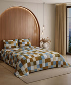 Earthy Check Harmony – 200 GSM Pure Cotton Double Bedsheet with Pillow Covers | 90x100 inches