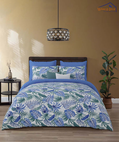 Aqua Leaf Bliss – Nature-Inspired 200 GSM Cotton Double Bedsheet With Pillow Covers |90x100 inches