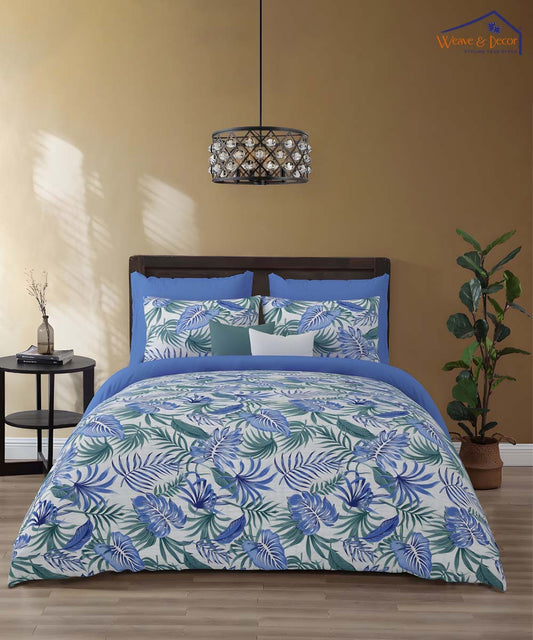 Aqua Leaf Bliss – Nature-Inspired 200 GSM Cotton Double Bedsheet With Pillow Covers |90x100 inches