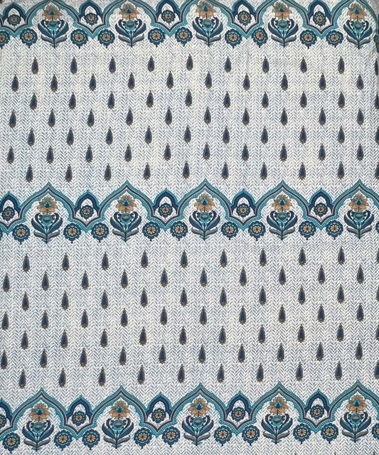 Azure Floral Harmony – 200 GSM Pure Cotton Double Bedsheet with Pillow Covers | 90x100 inches